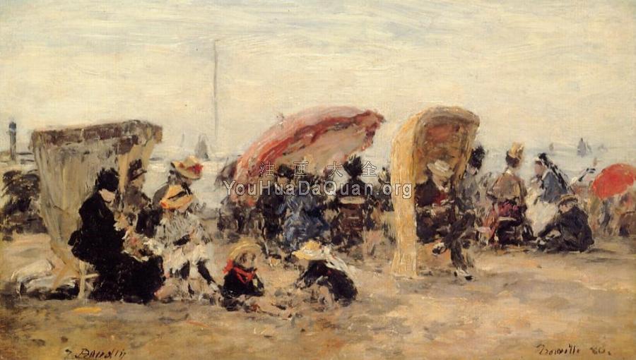 Trouville, Beach Scene - 尤金·布丹